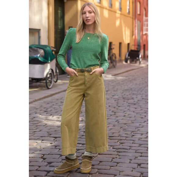 WRAP London Wide-Leg Cord Trousers Size US 12 Crop Pants Earthy Boho Academia - Picture 12 of 16